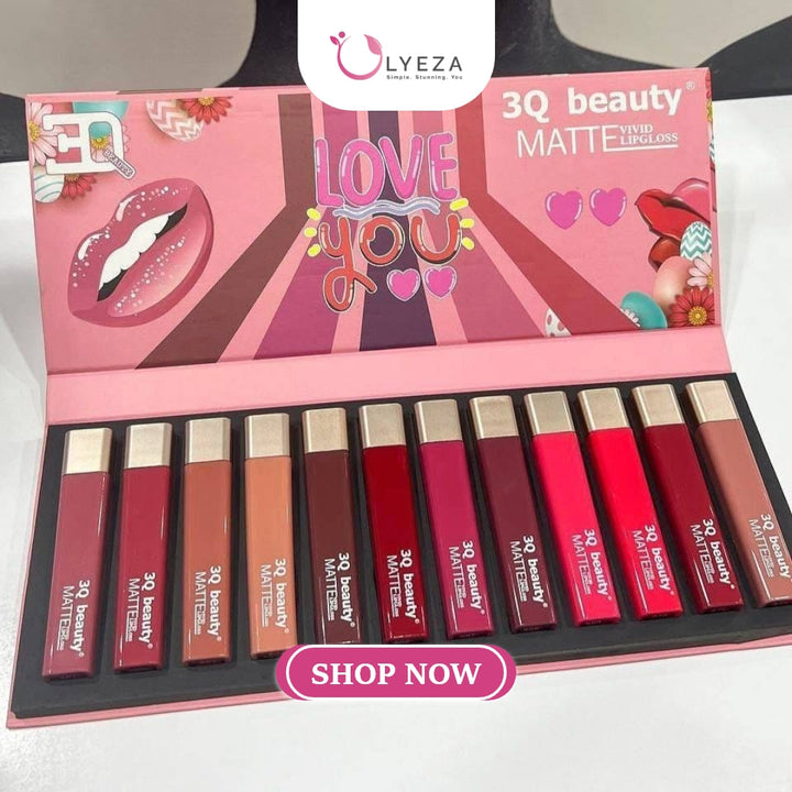 3Q Beauty Matte Lip Gloss Palette Pack of 12 Lyeza