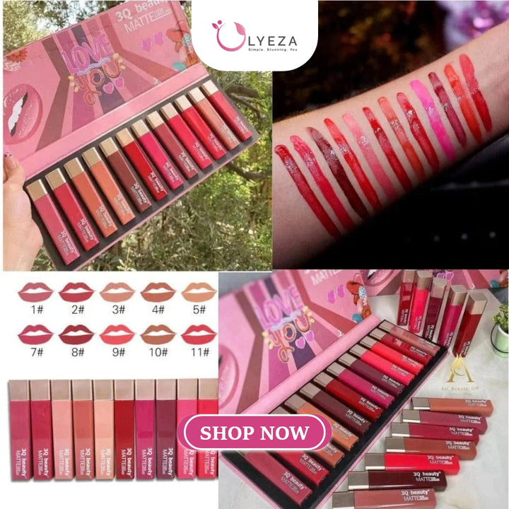 3Q Beauty Matte Lip Gloss Palette Pack of 12 Lyeza