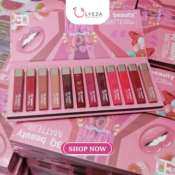 3Q Beauty Matte Lip Gloss Palette Pack of 12 Lyeza