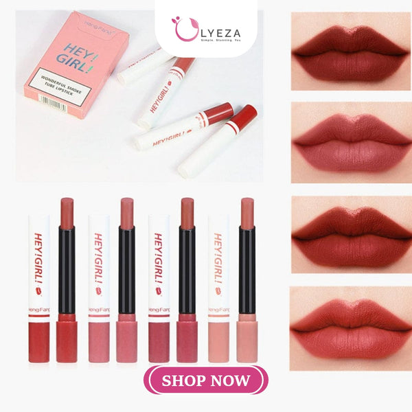 Heng Fang Hey Girl Smoke Tube Matte Lipstick 4Pcs Lyeza