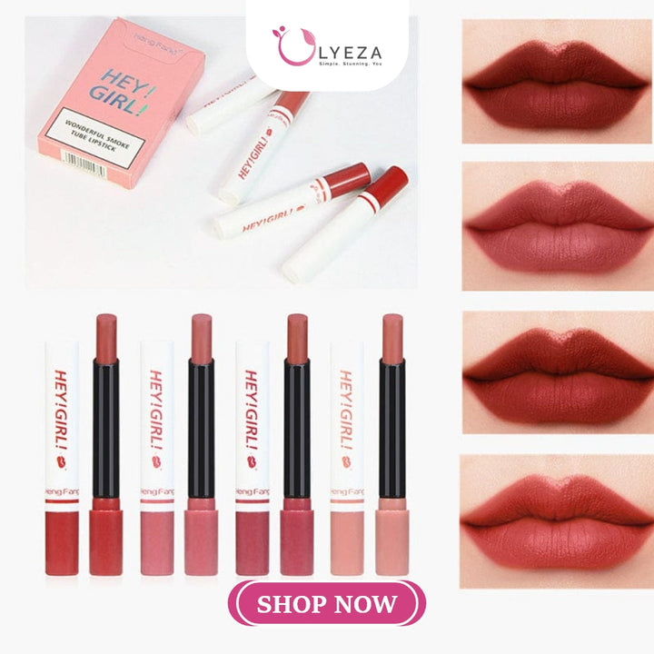 Heng Fang Hey Girl Smoke Tube Matte Lipstick 4Pcs Lyeza