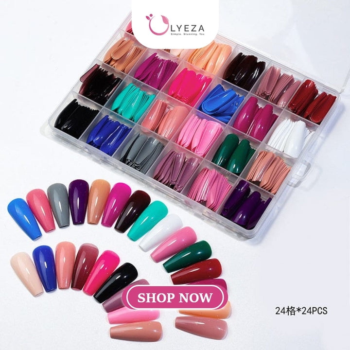 Artificial Nails Pack of 576 Nails With Glue & Sticker Lyeza