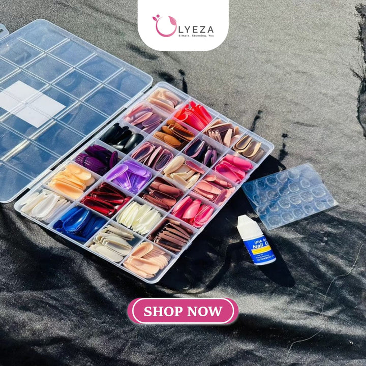 Artificial Nails Pack of 576 Nails With Glue & Sticker Lyeza