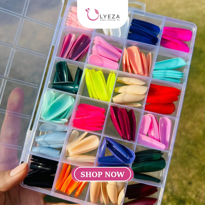 Artificial Nails Pack of 576 Nails With Glue & Sticker Lyeza